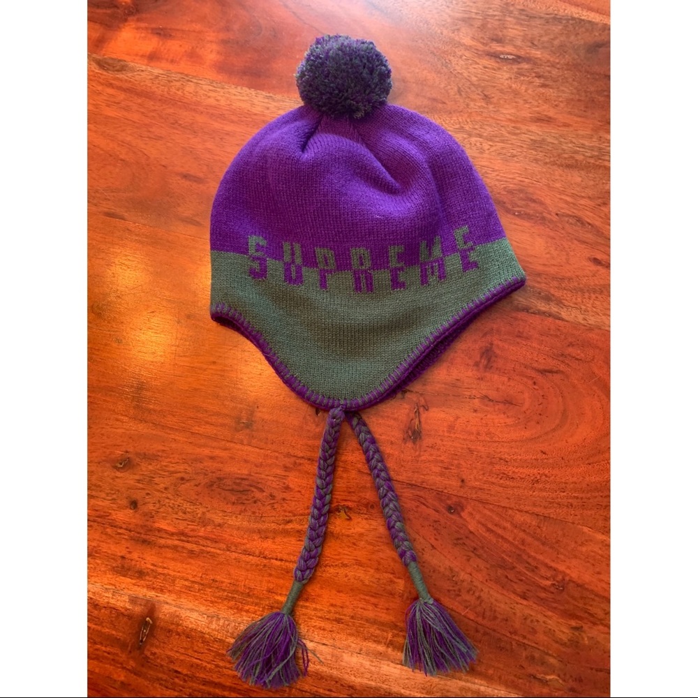 SUPREME limited edition green and purple knit hat